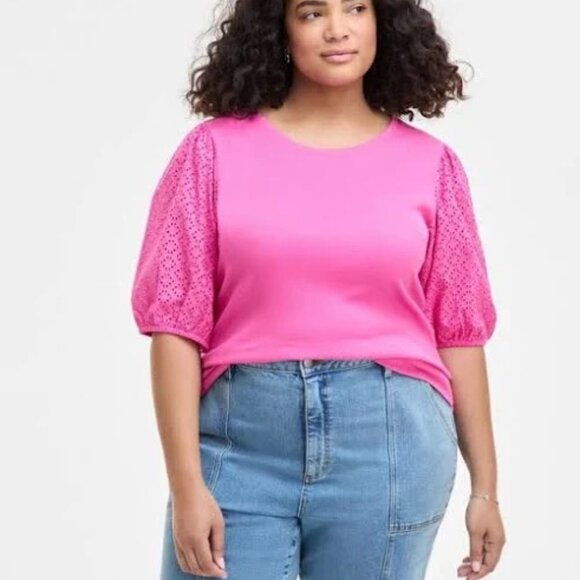 On 34th St. Puff Eyelet-Sleeve Scoop-Neck Top - Picture 3 of 5